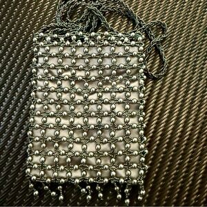 Vintage Giorgio Beverly Hills Evening Bag Glass Beaded Purse Black/Silver